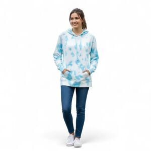 Jane & Delancey Hoodie L Blue White Tie Dye Pullover Sweatshirt Cotton
